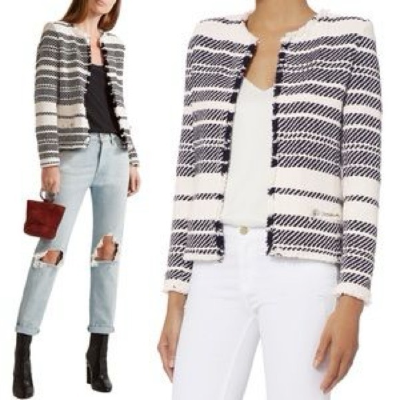 IRO Zlata Striped Cotton Blend Tweed Jacket Ivory - Picture 3 of 8